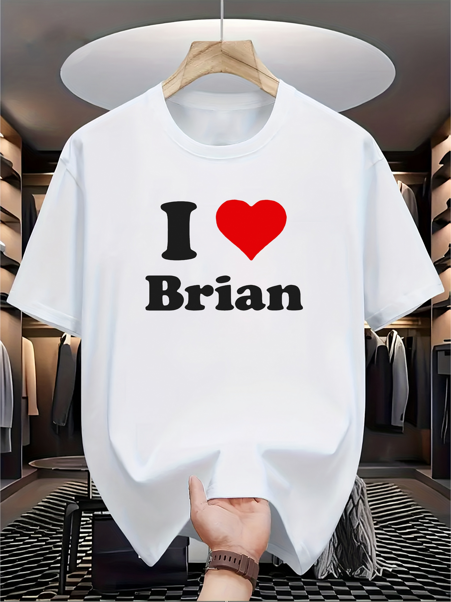 Men's Graphic T-Shirt I Love Brian With Bold Black Text And Red Heart Motif On Chest