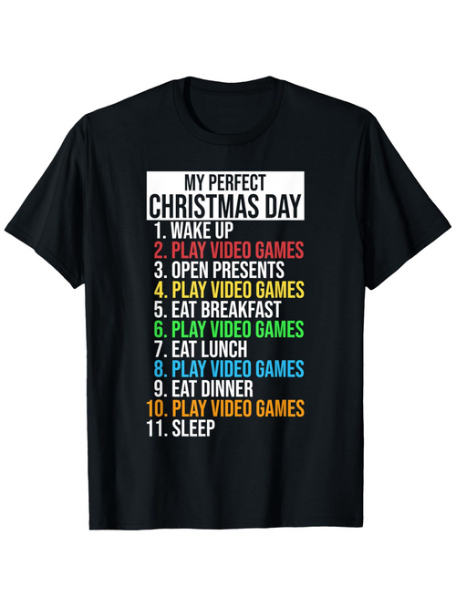 Men's Graphic T-Shirt My Perfect Christmas Day Colorful Playful List On Black T Shirt