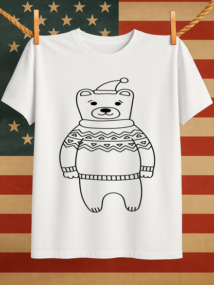 Men's Graphic T-Shirt Winter Inspired Cozy Knit Pattern And Smiling Festive Bear