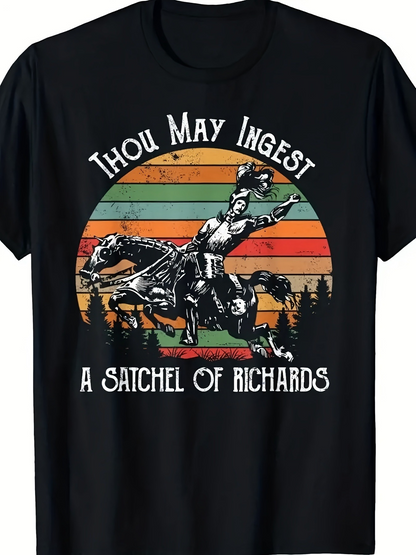Men's Graphic T-Shirt Thou May Ingest A Satchel Of Richards Retro Striped Background Galloping Horse Cowboy