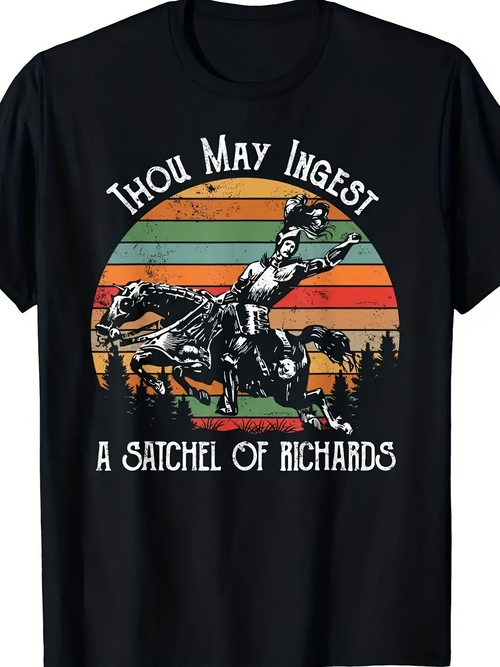 Men's Graphic T-Shirt Thou May Ingest A Satchel Of Richards Retro Striped Background Galloping Horse Cowboy