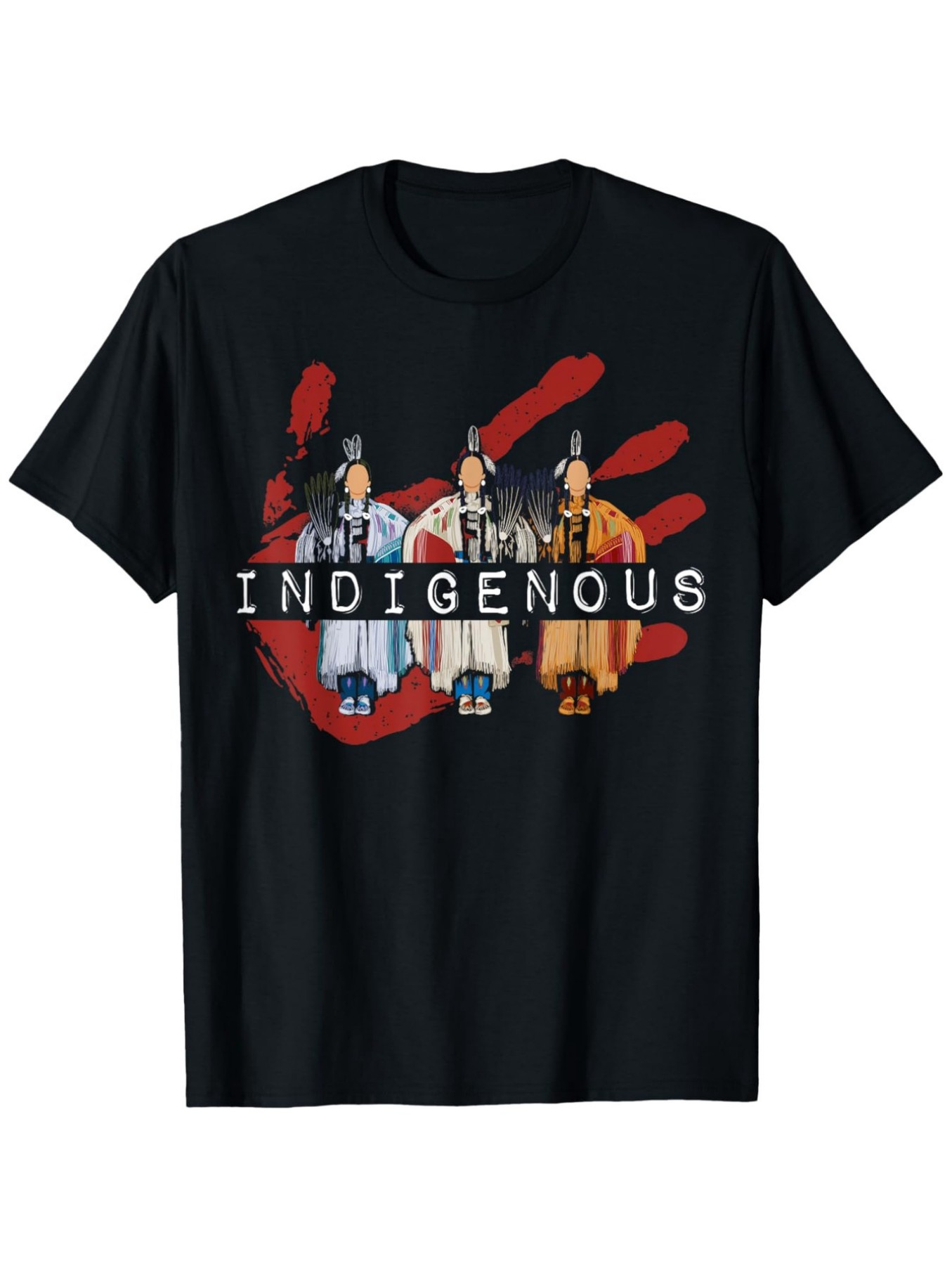 Men's Graphic T-Shirt Indigenous Painted Red Handprint With Three Traditional Figures