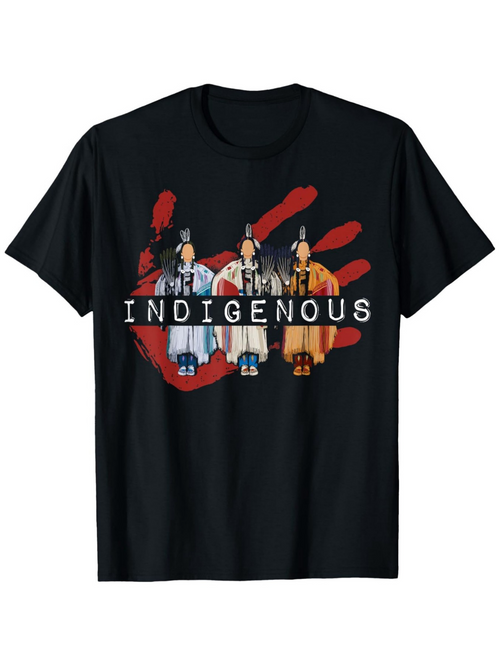 Men's Graphic T-Shirt Indigenous Painted Red Handprint With Three Traditional Figures