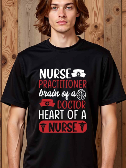Men's Graphic T-Shirt Nurse Practitioner Brain Of A Doctor Heart Of A Nurse Surrounded By Medical Symbols
