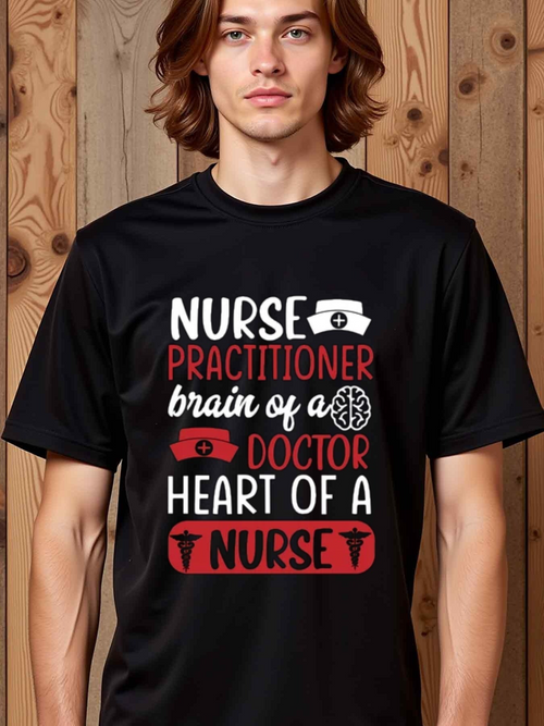 Men's Graphic T-Shirt Nurse Practitioner Brain Of A Doctor Heart Of A Nurse Surrounded By Medical Symbols