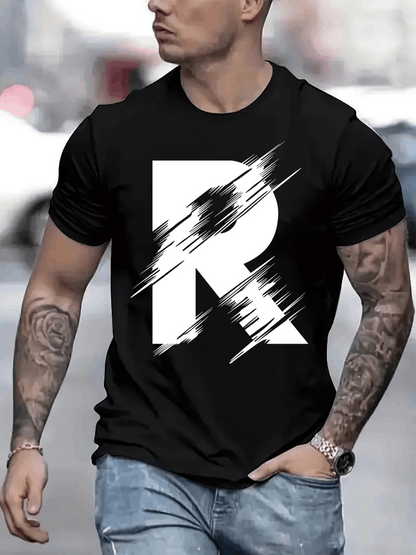 Men's Graphic T-Shirt Distressed White Graphic Letter Painting On Black Tee R