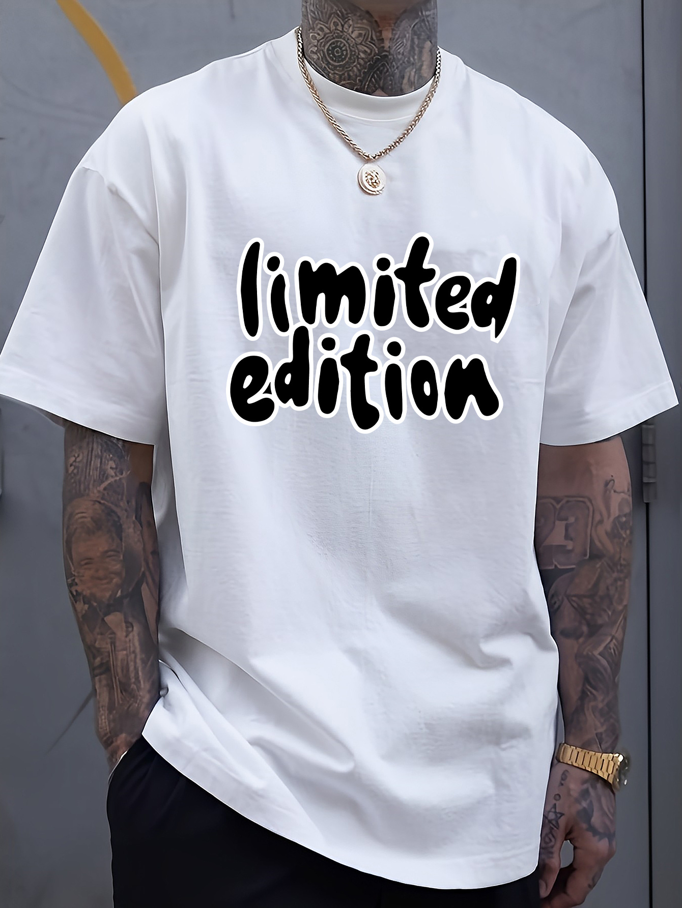 Men's Graphic T-Shirt Limited Edition Bold Black Lettering Playful Statement Typography Shirt