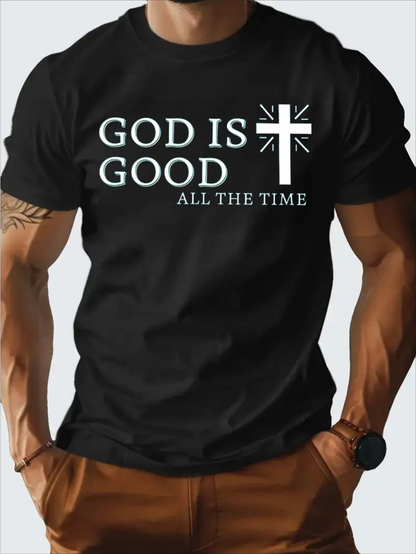 Men's Graphic T-Shirt God Is Good Inspirational Text With Graphic Cross Design T Shirt