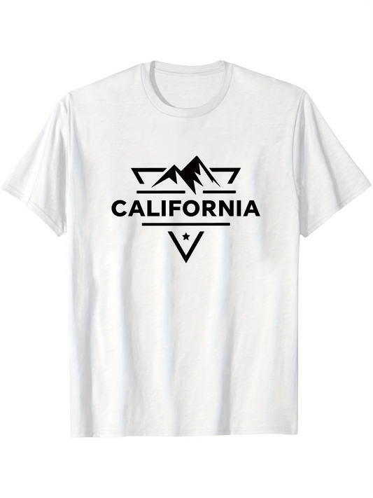 Men's Graphic T-Shirt California Iconic Landscape With Geometric Shapes Bold Central Lettering T Shirt