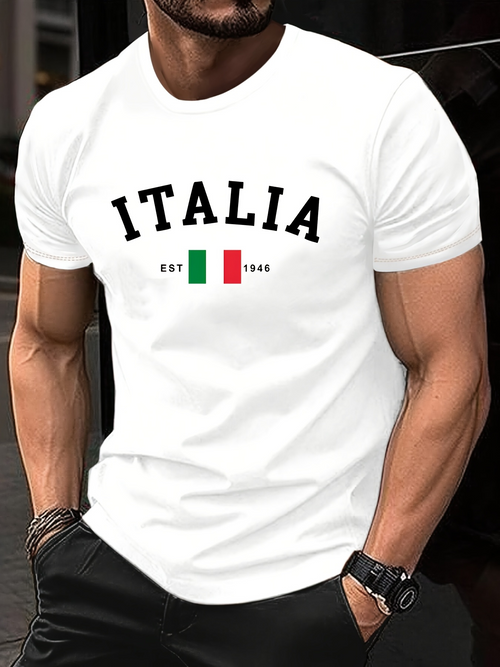 Men's Graphic T-Shirt Italia With Vibrant Colors Under Bold Text And National Flag