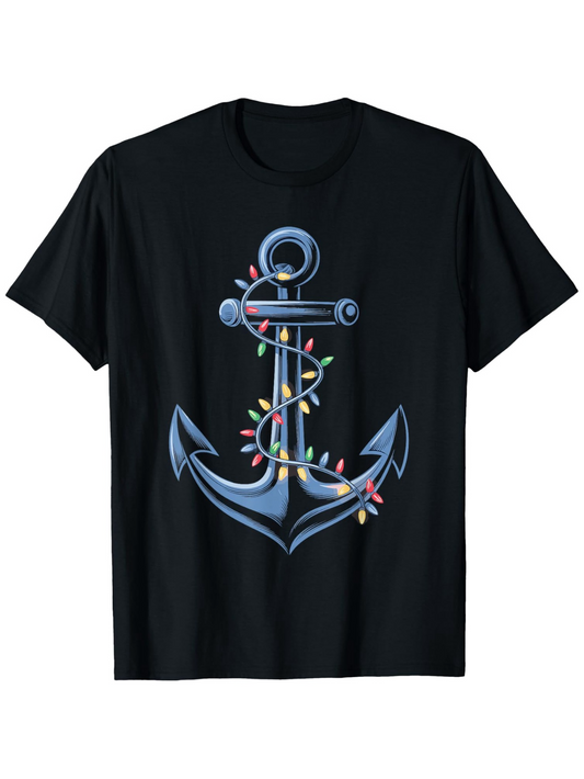 Men's Graphic T-Shirt Nautical Holiday Lights Twining Glistening Festive Anchor Design
