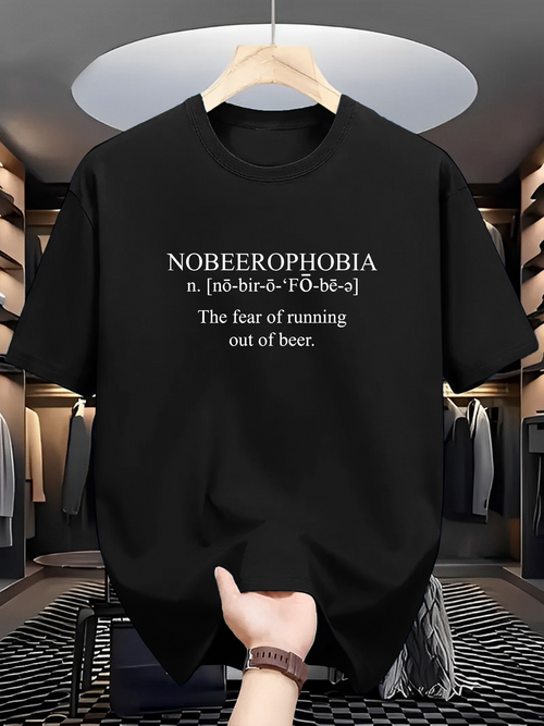 Men's Graphic T-Shirt Nobeerophobia The Fear Of Running Out Of Beer Typographic Black Shirt