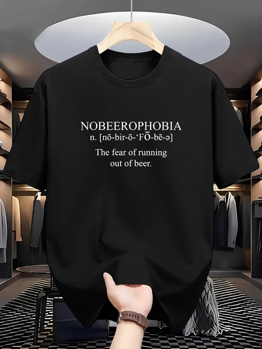 Men's Graphic T-Shirt Nobeerophobia The Fear Of Running Out Of Beer Typographic Black Shirt