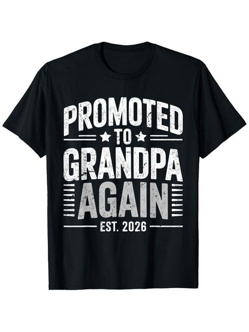 Men's Graphic T-Shirt Promoted To Grandpa Again Bold Text With Stars And Lines T Shirt