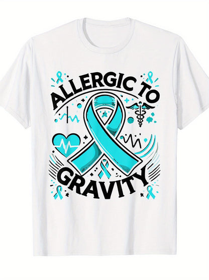Women's Graphic T-Shirt Allergic To Gravity Awareness Ribbon With Medical Symbols And Heart Beat Sign