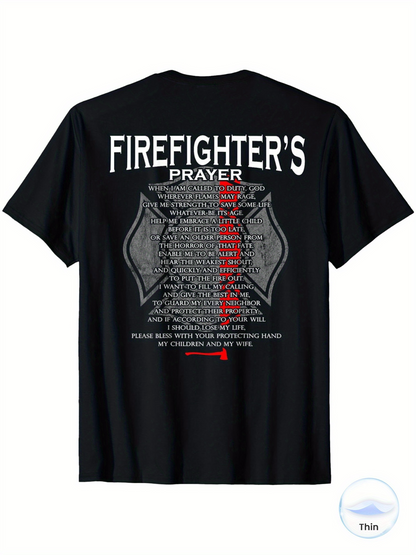 Men's Graphic T-Shirt Firefighters Prayer With Reflective Shield Among Thin Red Line Design