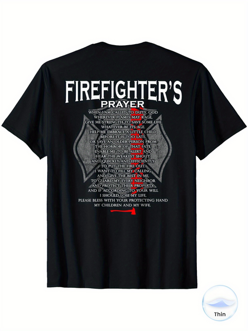 Men's Graphic T-Shirt Firefighters Prayer With Reflective Shield Among Thin Red Line Design