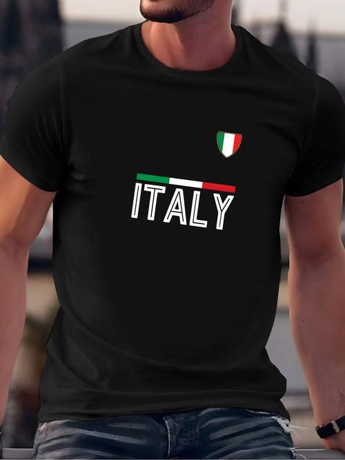Men's Graphic T-Shirt Bold Minimalist Block Lettering With Italian Flag Inspired Colors Italy
