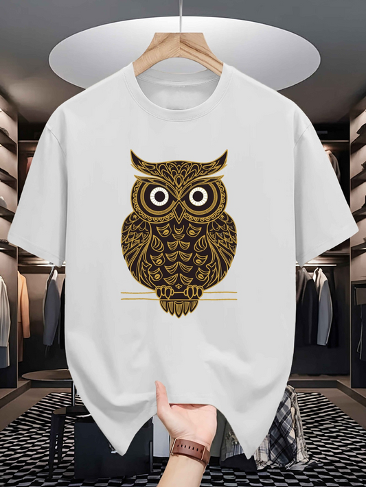 Men's Graphic T-Shirt Intricate Mandala Patterns With Gold Filigree Adorning A Wise Owl