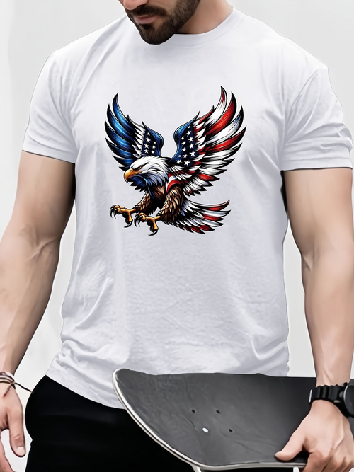 Men's Graphic T-Shirt Patriotic Soaring Eagle With American Flag Colored Wings