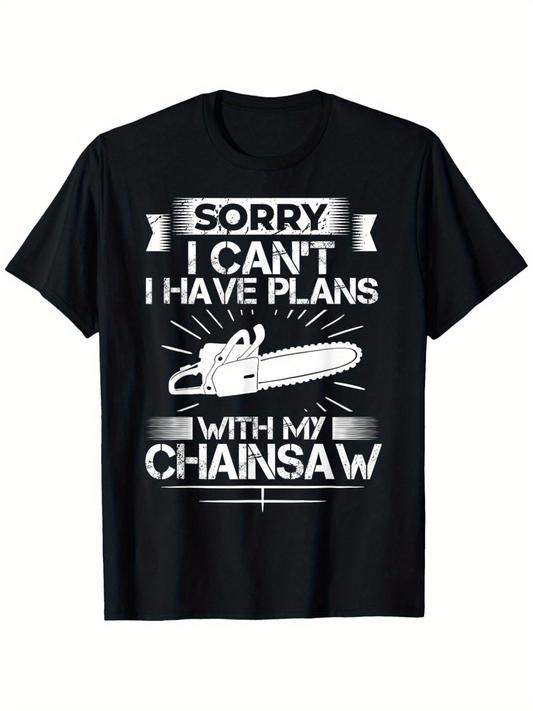 Men's Graphic T-Shirt Sorry I Cant I Have Plans With My Chainsaw Retro Style Rays Around Chainsaw