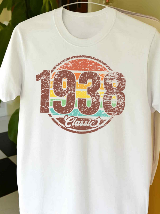 Men's Graphic T-Shirt Vintage Colored Retro Circle Featuring 1938 Classic Lettering