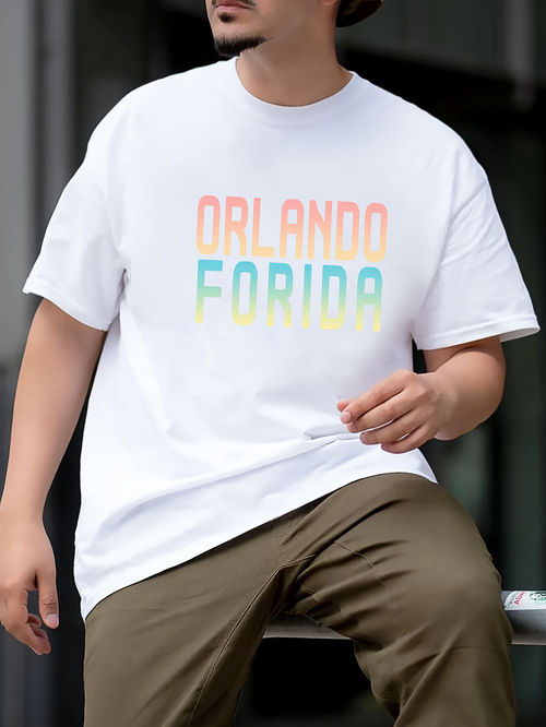 Men's Graphic T-Shirt Orlando Florida Bold Pastel Gradient Text On White T Shirt