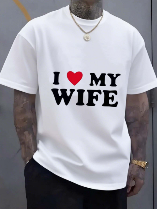 Men's Graphic T-Shirt I Love My Wife Bold Heart Graphic On White T Shirt