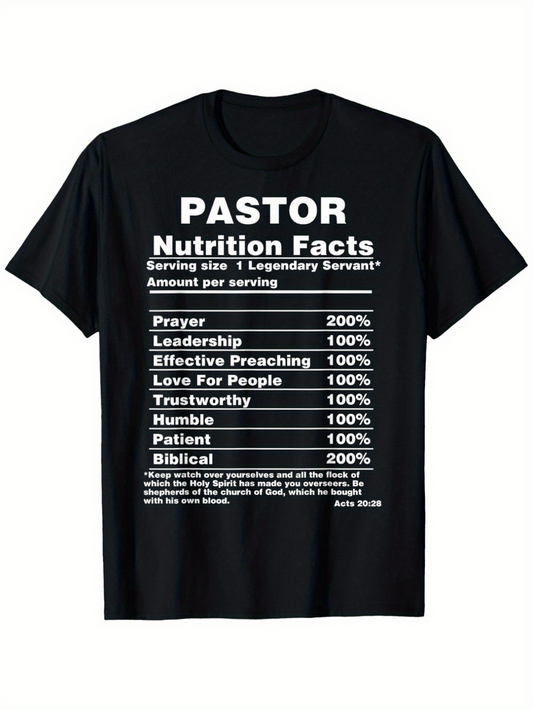 Men's Graphic T-Shirt Pastor Nutrition Facts List With Christian Inspirational Elements And Biblical Text