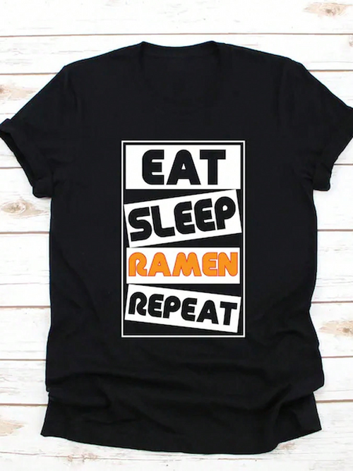 Men's Graphic T-Shirt Eat Sleep Ramen Repeat Bold Lettered Food Statement T Shirt