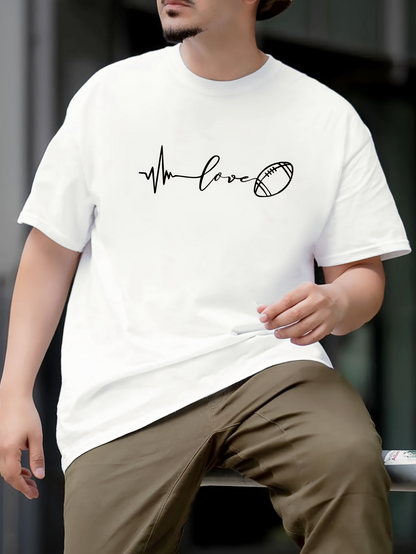 Men's Graphic T-Shirt Love Pulse Line With Hand Drawn Football Graphic