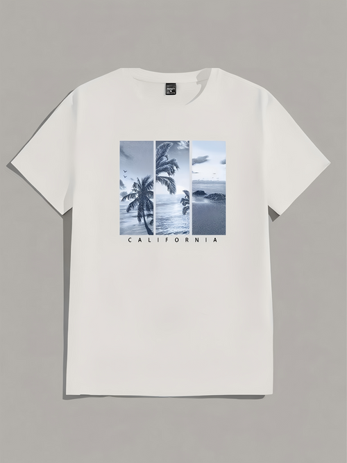 Men's Graphic T-Shirt California Palm Trees With Ocean View And Cloudy Coastline Beach