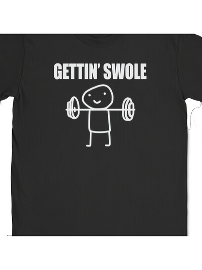 Men's Graphic T-Shirt Gettin Swole Smiling Cartoon Character Lifting Heavy Barbell Under Text