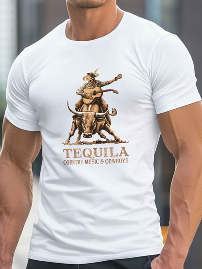 Men's Graphic T-Shirt Tequila Country Music Cowboys With Dramatic Vintage Bullfighter Scene Cowboy