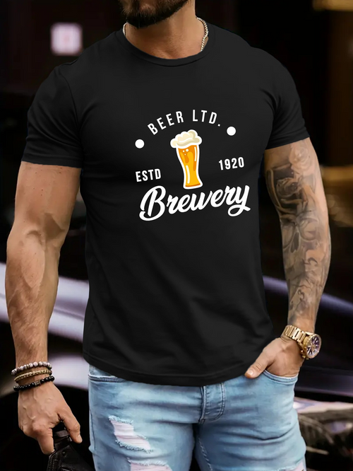 Men's Graphic T-Shirt Beer Ltd Brewery With Foamy Pint Glass In Center