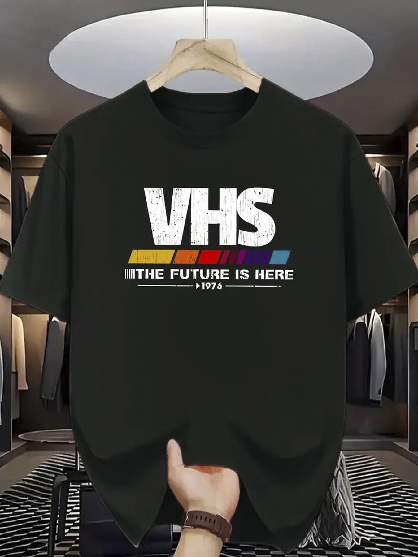 Men's Graphic T-Shirt The Future Is Here Bold Retro Stripe Graphic VHS