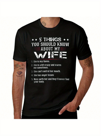 Men's Graphic T-Shirt Five Things You Should Know Bold White Letters On Black T Shirt