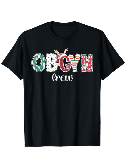 Men's Graphic T-Shirt OBGYN Crew Festive Plaid Patterns Holiday Typography Shirt
