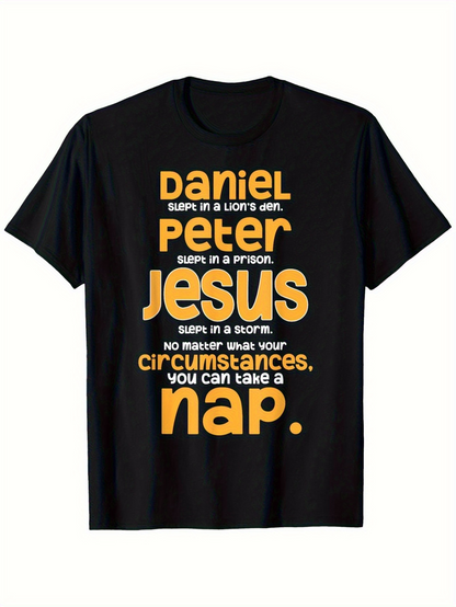 Men's Graphic T-Shirt Biblical Quotes Playful Lettering On Black Cotton T Shirt