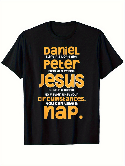 Men's Graphic T-Shirt Biblical Quotes Playful Lettering On Black Cotton T Shirt