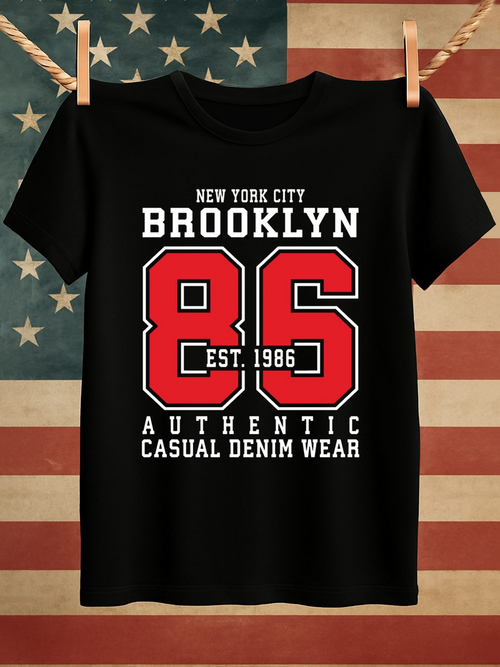 Men's Graphic T-Shirt New York City Bold Red Number Print Brooklyn Jersey Tee