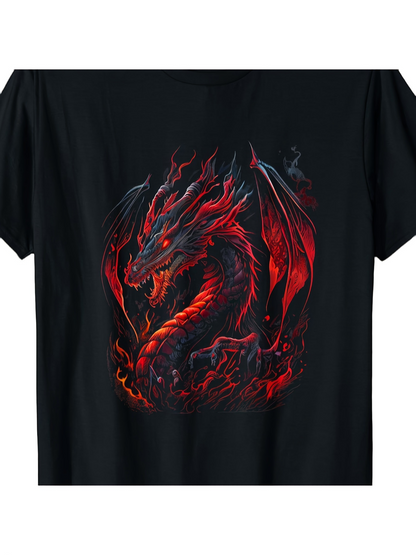 Men's Graphic T-Shirt Mystical Flames Surrounding Fierce Majestic Fire Breathing Dragon