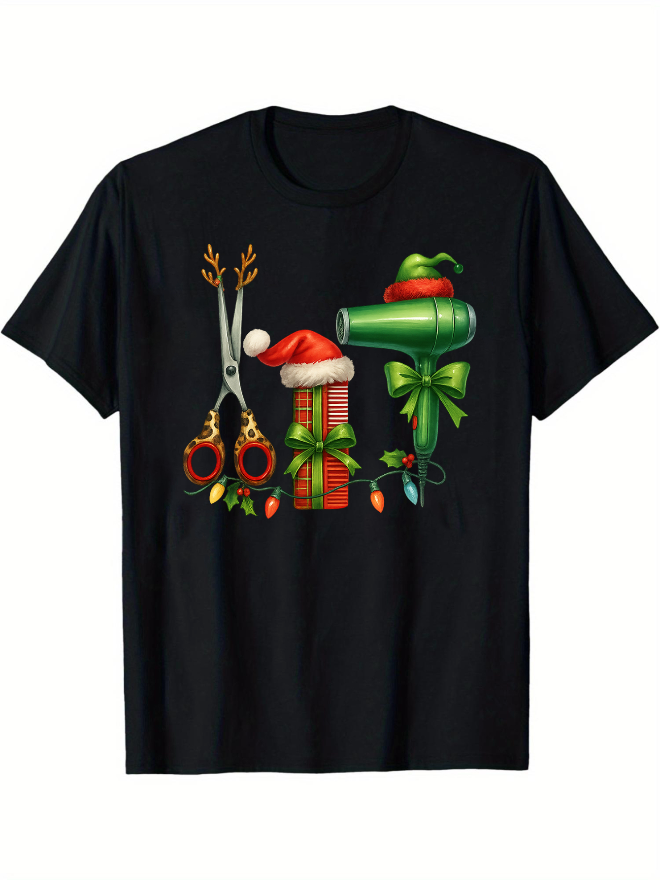 Men's Graphic T-Shirt Festive Christmas Scissors Ribbon Bow And Wrapped Gift Box