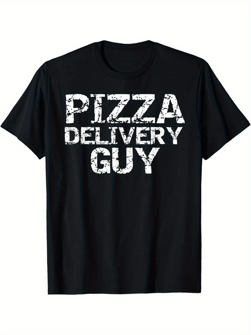 Men's Graphic T-Shirt Distressed Bold Lettering With Urban Street Style Pizza Delivery Guy