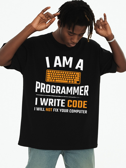 Men's Graphic T-Shirt I Am A Programmer With Yellow Keyboard And Bold Code Words T Shirt