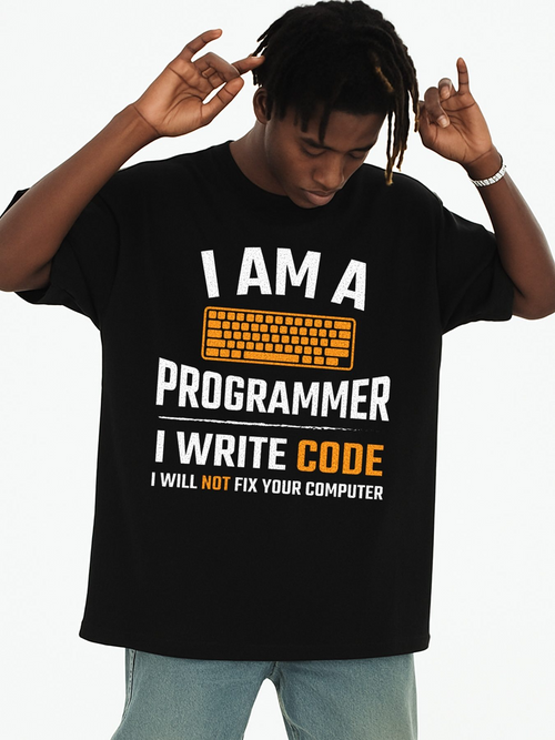 Men's Graphic T-Shirt I Am A Programmer With Yellow Keyboard And Bold Code Words T Shirt