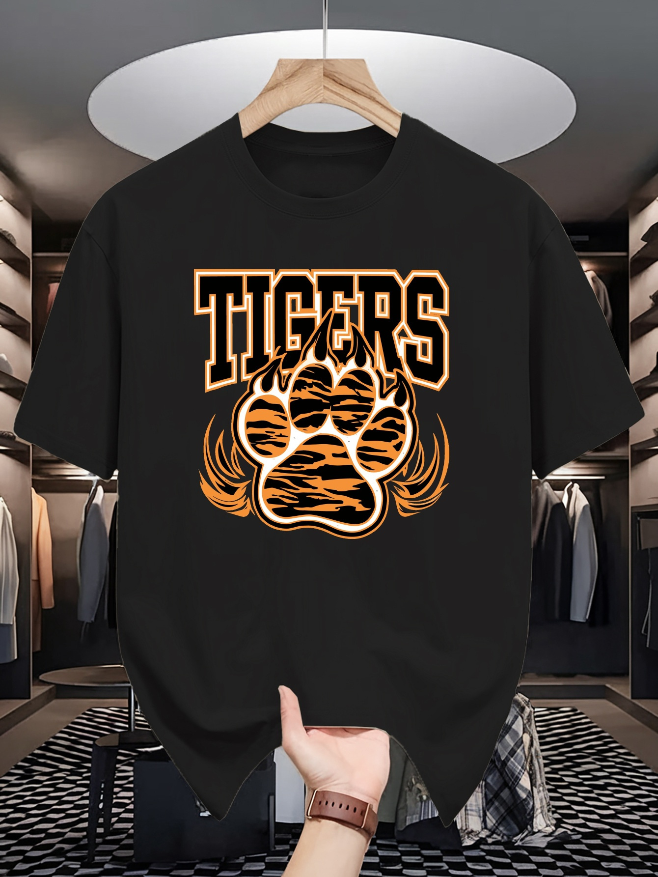 Men's Graphic T-Shirt Tigers With Bold Text And Striped Paw Print Graphic Shirt