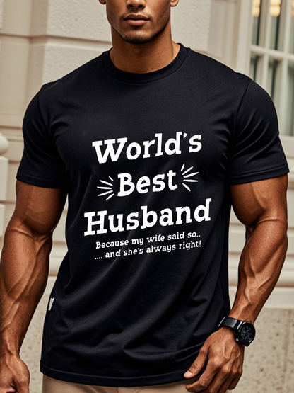 Men's Graphic T-Shirt Worlds Best Husband Saying Printed Lettered Statement T Shirt