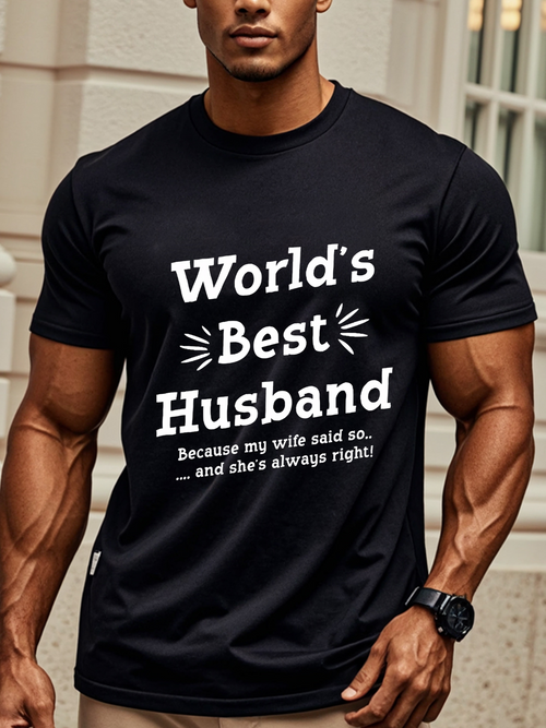 Men's Graphic T-Shirt Worlds Best Husband Saying Printed Lettered Statement T Shirt