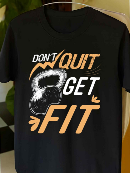 Men's Graphic T-Shirt Dont Quit Get Fit Motivational Phrase With Workout Kettlebell Art Graphic